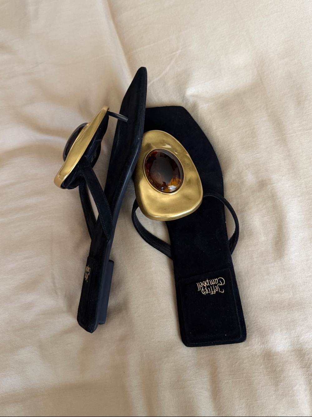 Jeffrey Campbell Bazaar Flip-Flop Sandals Black Suede Tortoise Size 7 - Picture 6 of 6